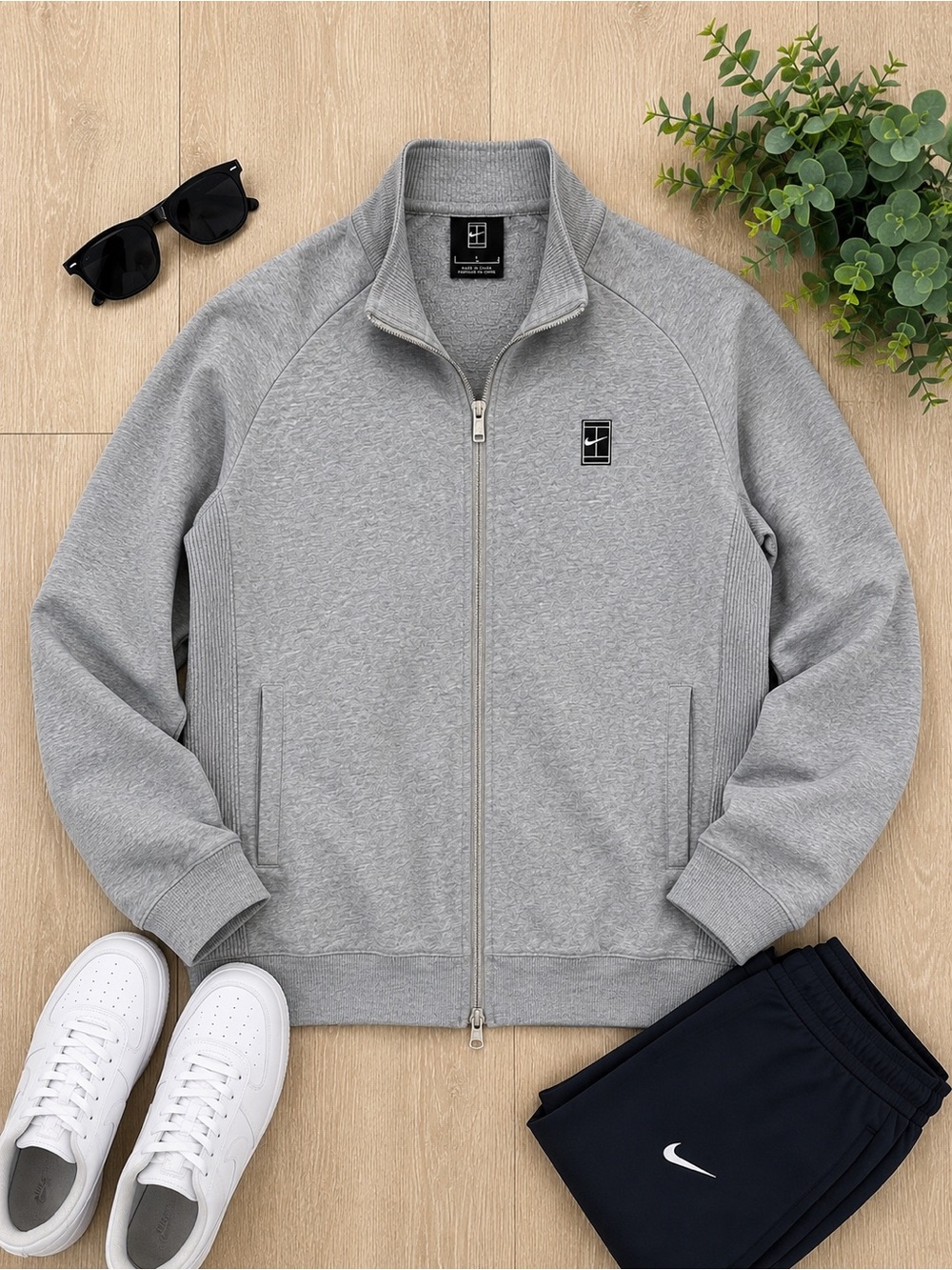 Nike Court Gray Full Zip Tennis Jacket Large Cotton Blend